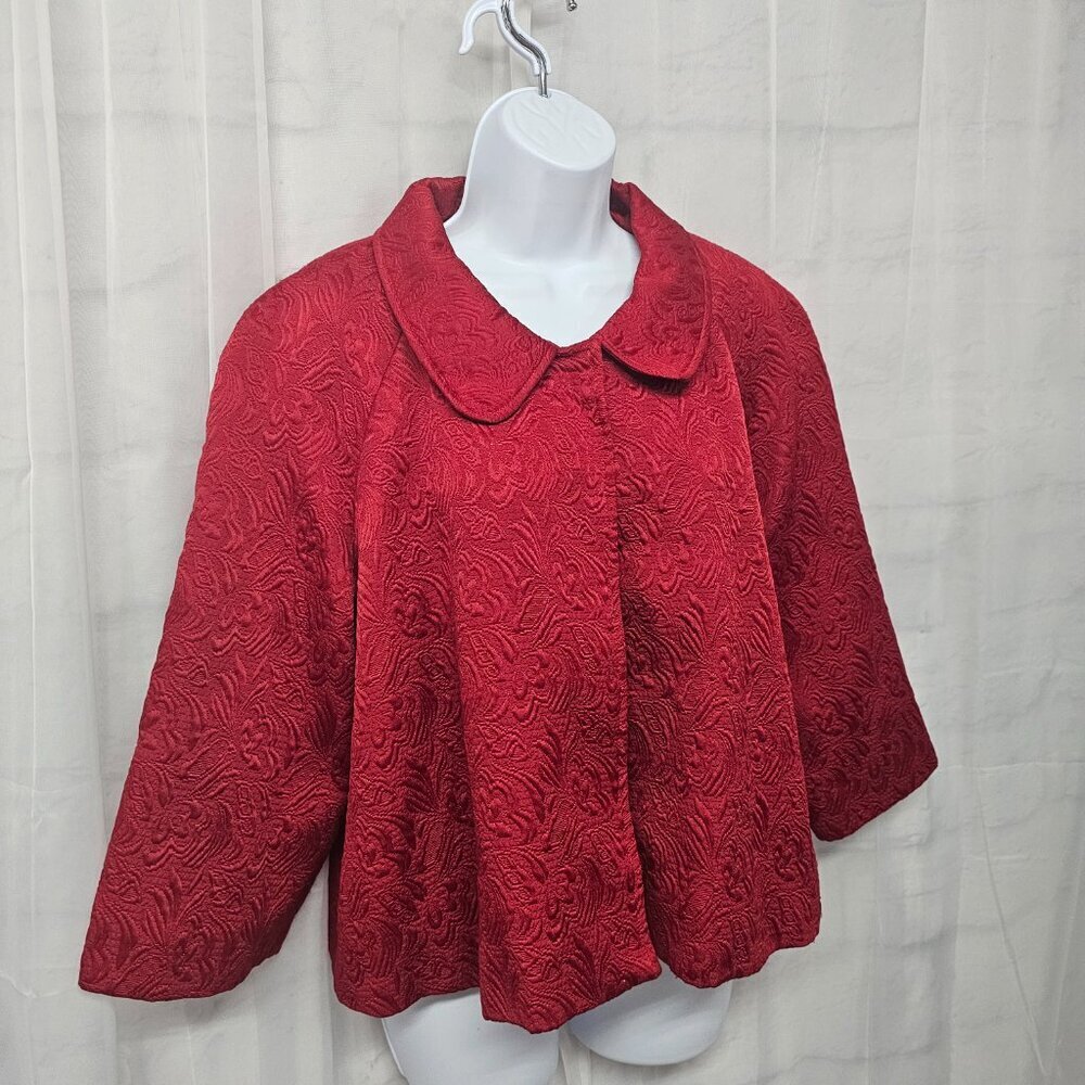 Elementz Red Floral Textured Retro Blazer Goth Punk Twee XL - Picture 5 of 12